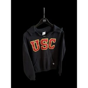 Vintage USC Trojans Russell Athletic Embroidered Pullover Hoodie Sz Medium Black